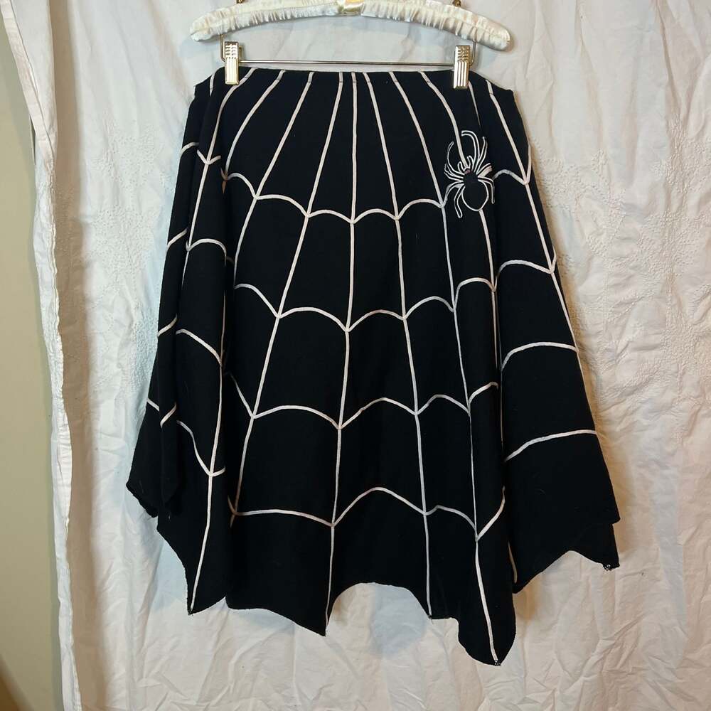 Gothic Spider Web Skirt, Black and White Embroidered Circle Skirt, HANDCRAFTED G